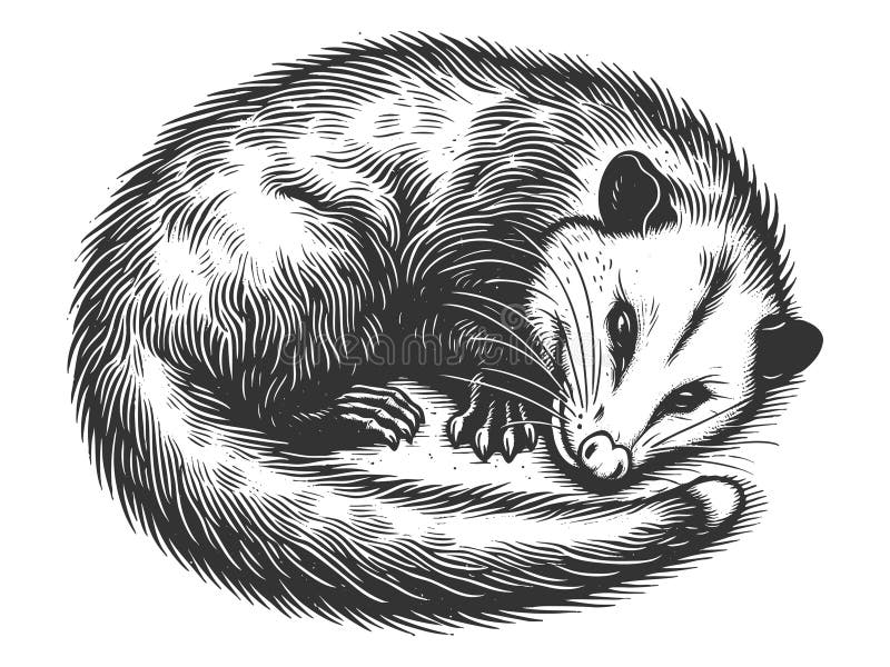 Opossum simuló ser un dibujo vectorial muerto stock de ilustración