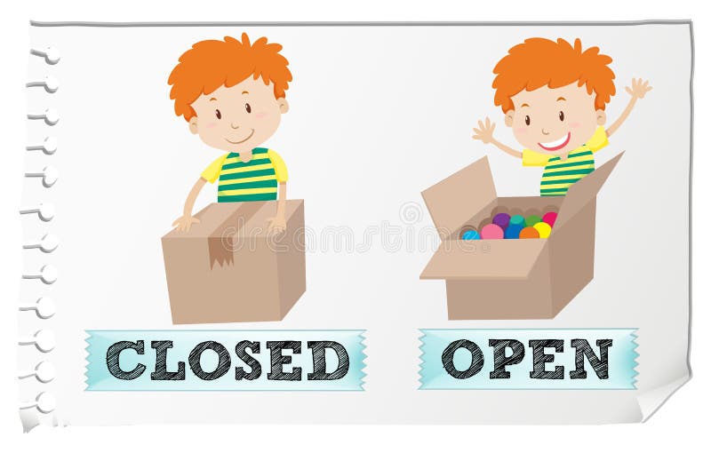 Opposite adjectives closed and open stock illustration Opposite adjectives closed and open stock illustration