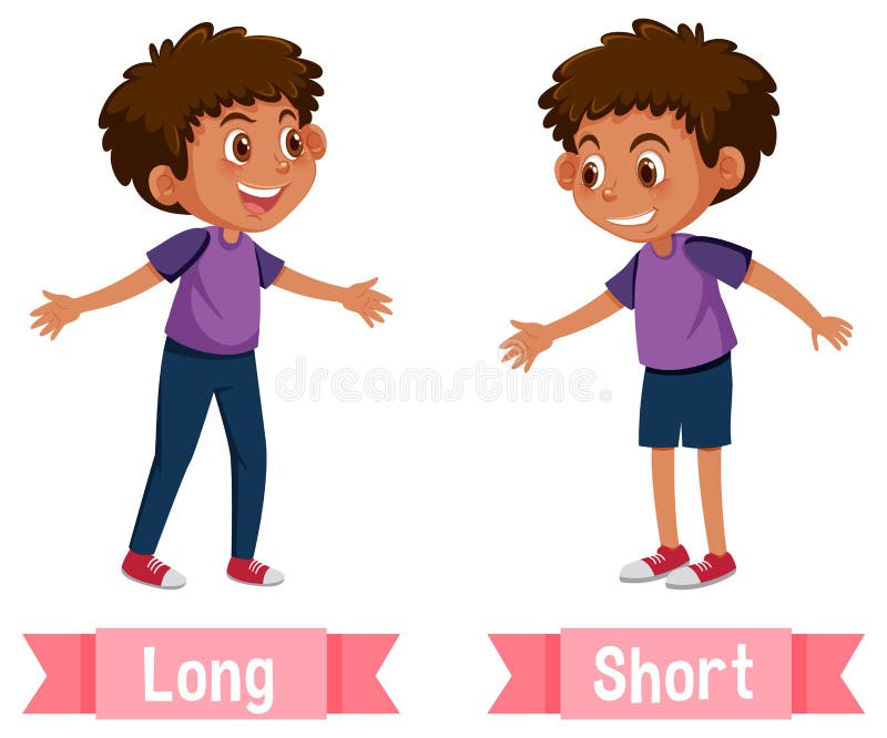 Long short opposites. Illustrator of opposites long and short.. Long short Clipart. Shorts vector stock Clipart.