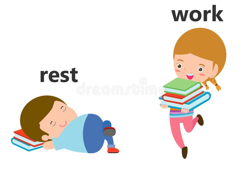 Opposite Words Sit And Stand Vector Illustration Opposite English