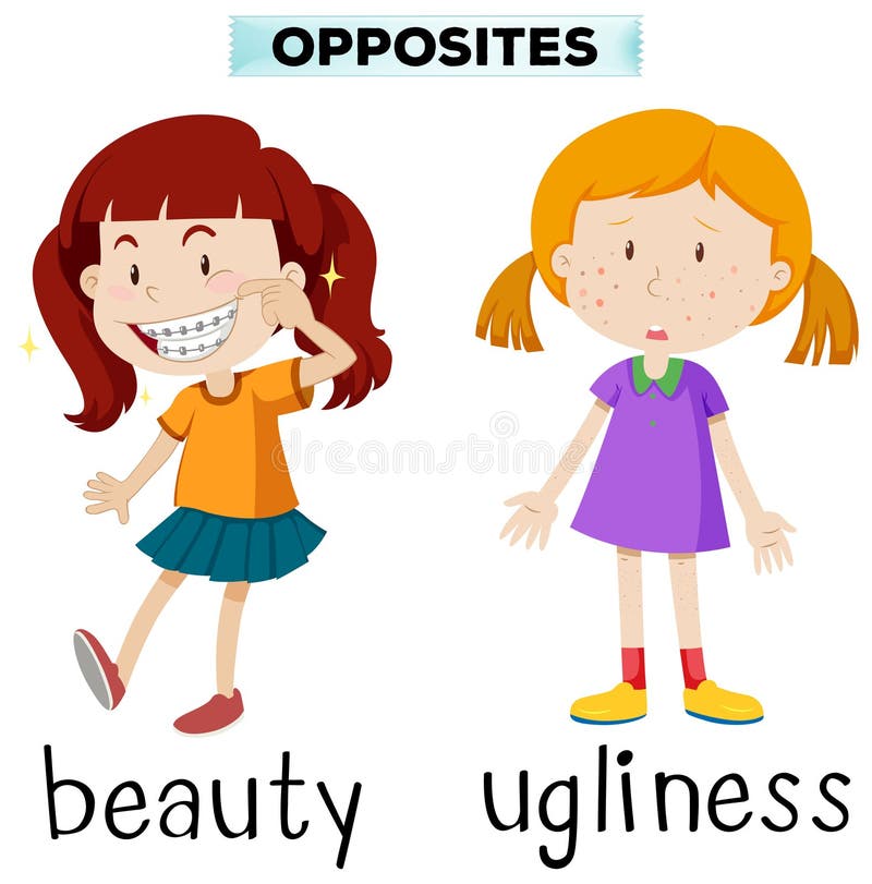 Opposite Words for Beauty and Ugliness Stock Illustration