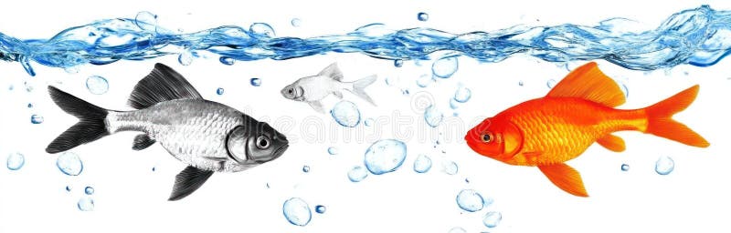 Opposé au flux : un concept unique pour les dirigeants de poissons rouges illustration de vecteur