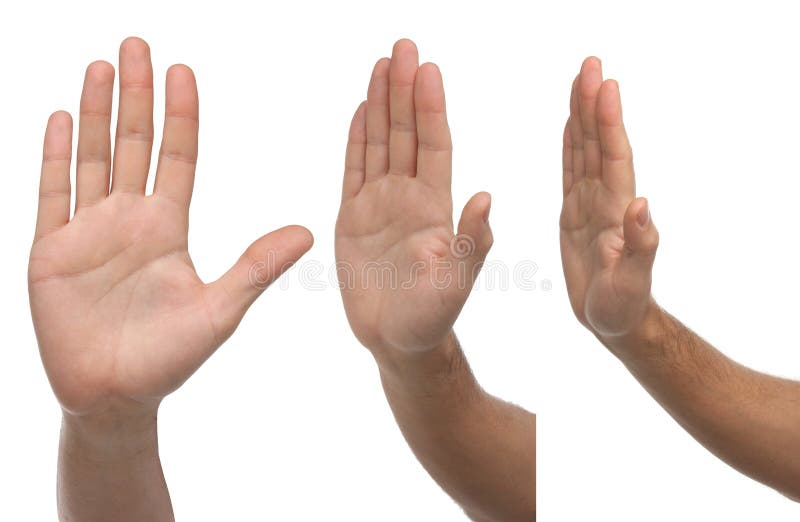 Oprire. trei semne diferite de mână masculină royalty free stock image