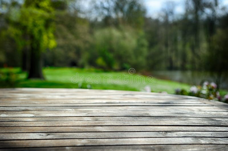 Opróżnia drewnianego stół w wiosna ogródzie