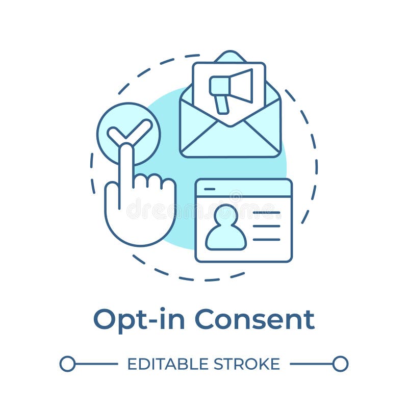 Opt in consent soft blue concept icon. Active steps to agree for user data collection permission. Information. Round shape line illustration. Abstract idea. Graphic design. Easy to use in article. User consent vectors