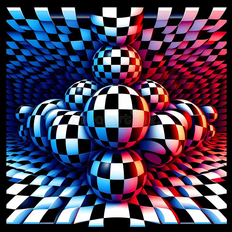 An Optical Illusion Art in Victor Vasarely Style, with Hypnotic