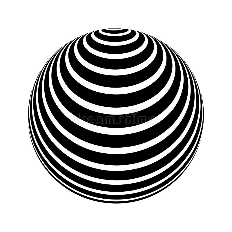 Optical Illusion on 3d Sphere. Sphere of Stripes. Illusion Effect