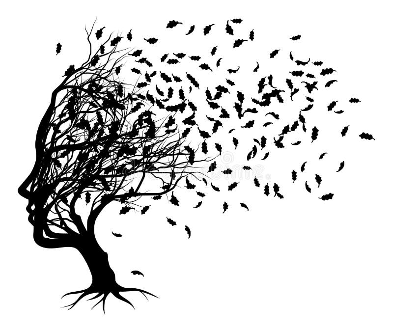 Optical Illusion Tree Face With Leaves Blowing vector illustration