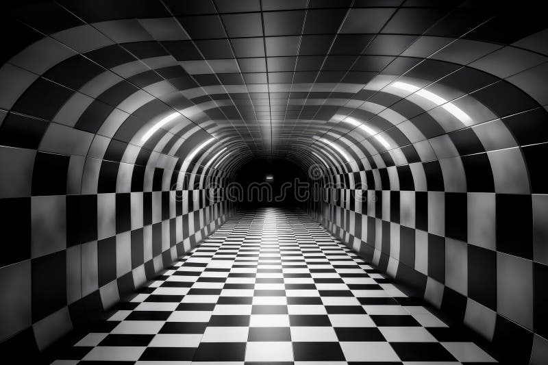 Optical illusion of a tunnel, leading to an unknown destination vector illustration