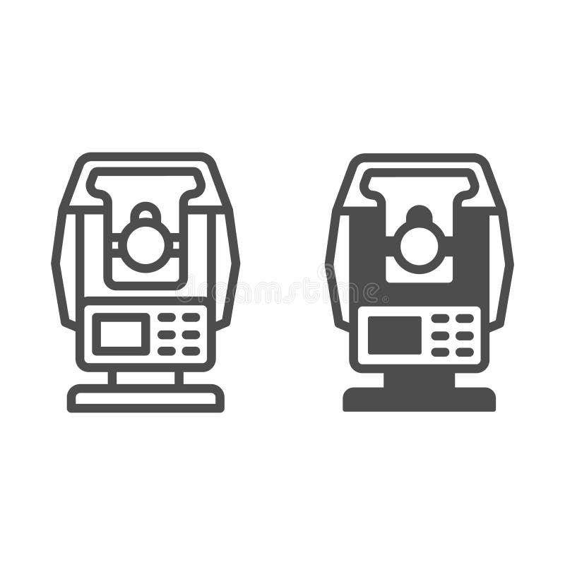 Optical theodolite line and solid icon, optical equipment concept. Vector graphics. Angle measurement tool sign on white background, outline style icon for mobile or web design. Theodolite logo vectors