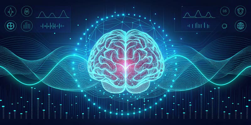 Optimierte künstliche Intelligenz im Großformat mit digitalen Wellen und Datenvisualisierung stock abbildung