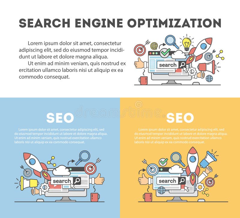 Optimisation de seo de concept dans le moteur de recherche illustration de vecteur Optimisation de seo de concept dans le moteur de recherche illustration de vecteur