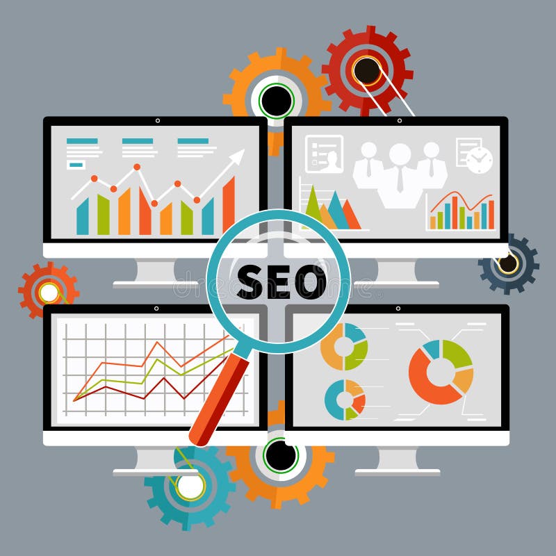 Optimización de SEO, proceso programado ilustración del vector Optimización de SEO, proceso programado ilustración del vector