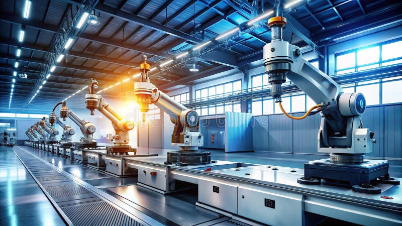Optimizarea fabricării metalelor Turnare automată CNC și forare robotică într-o instalație modernă de fabricare a oțelului vector illustration