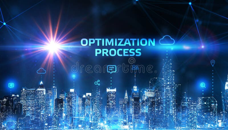 Optimization Software Technology Process System Business concept. Business, Technology, Internet and network concept.