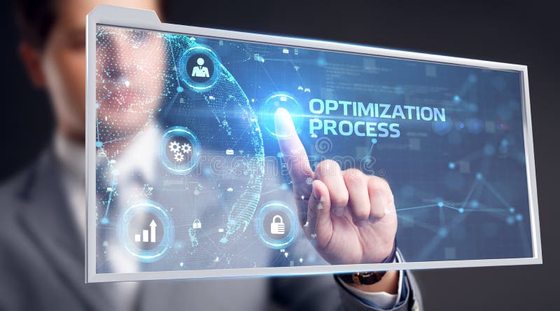 Optimization Software Technology Process System Business concept. Business, Technology, Internet and network concept vector illustration