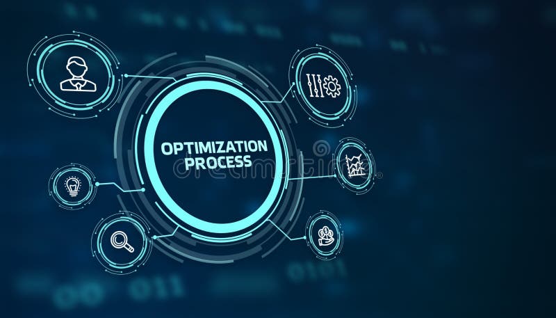 Optimization Software Technology Process System Business concept. Business, Technology, Internet and network concept royalty free illustration