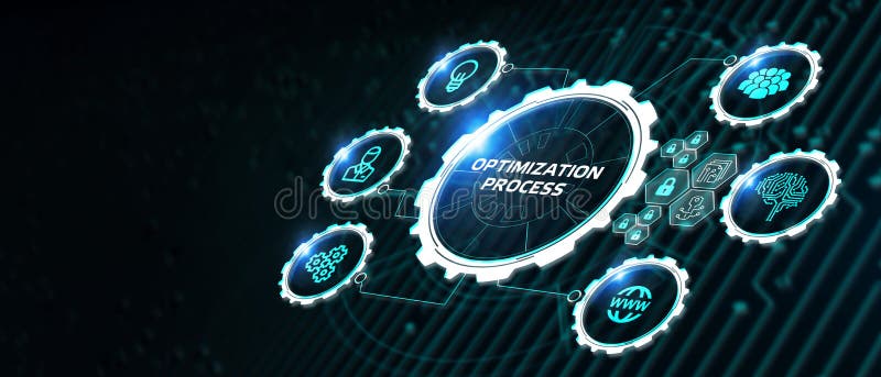 Optimization Software Technology Process System Business concept. Business, Technology, Internet and network concept royalty free illustration