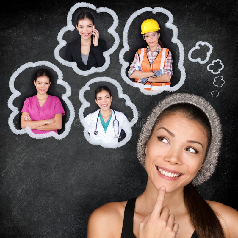 Options bien choisies de carrière - étudiant pensant à l'avenir image stock Options bien choisies de carrière - étudiant pensant à l'avenir image stock