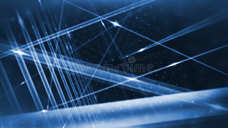 Optical fibers animation. Light lines are having a different direction with a sparkling dotes against a dark blue background. Optical fibers animation. Light lines are having a different direction with a sparkling dotes against a dark blue background.