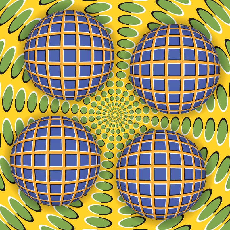 Optisk illusion av rotation av boll fyra omkring av en rörande yttersida royaltyfri illustrationer