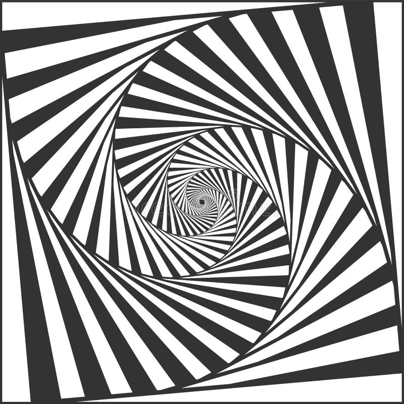 Optisk spiralillusion. Svart och vitt alternerande remsor som skapar hypnotisk effekt vertigo geometrisk pir royaltyfri illustrationer