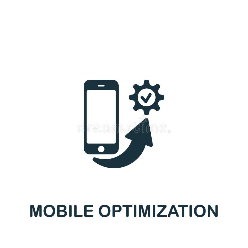 Optymalizacja mobilna. prosty znak monochromatyczny z kolekcji aplikacji deweloperskich. ikona optymalizacji mobilnej dla logo ilustracja wektor