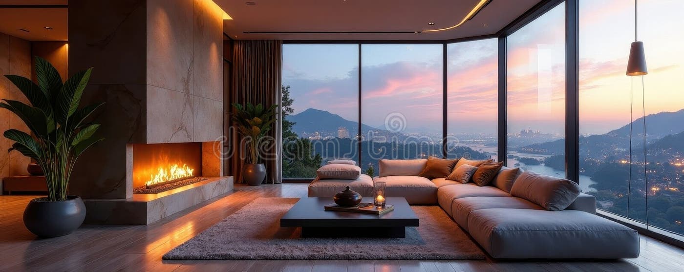 Illustration of Luxury Modern Penthouse Apartments In City Area With Panorama