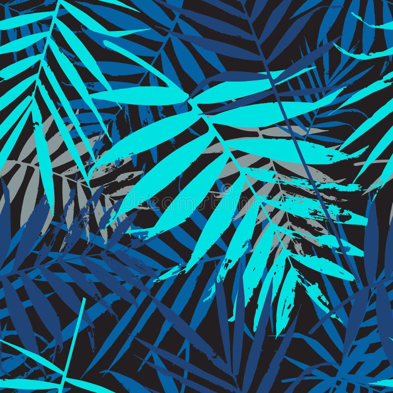 Tropical palm leaves, jungle leaves seamless vector floral pattern. Seamless exotic background with tropical blue leaves. Vector illustration. Tropical palm leaves, jungle leaves seamless vector floral pattern. Seamless exotic background with tropical blue leaves. Vector illustration.