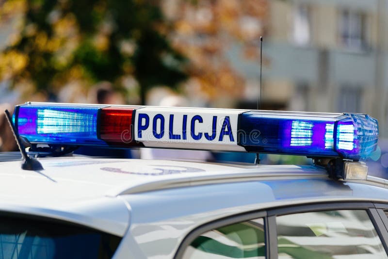 Opvlammende politie blauwe lichten opgezet op roo royalty-vrije stock fotografie Opvlammende politie blauwe lichten opgezet op roo royalty-vrije stock fotografie