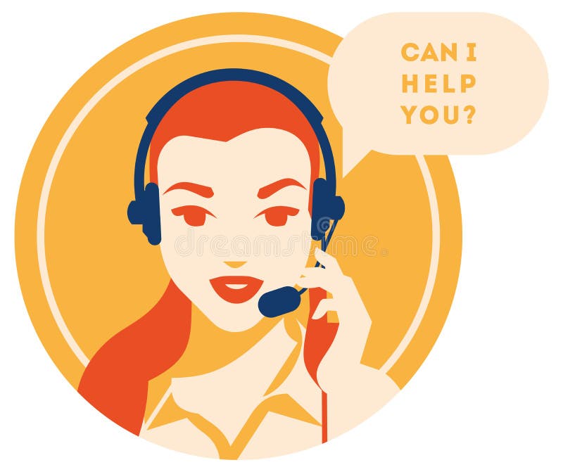 Opérateur de centre d'appels avec l'icône de casque Services de client et communication, support à la clientèle, aide de téléphon illustration libre de droits