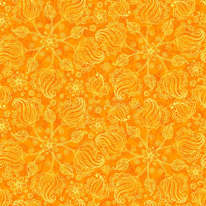 Orange abstract doodle flowers seamless pattern royalty free illustration