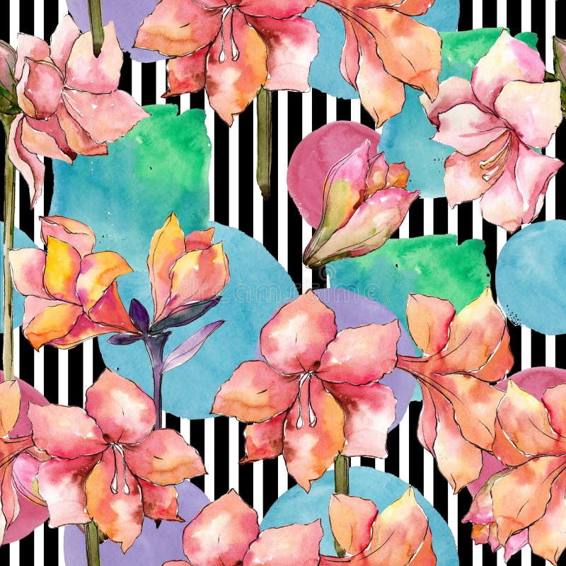 Orange Amaryllisblume des Aquarells Nahtloses Hintergrundmuster vektor abbildung Orange Amaryllisblume des Aquarells Nahtloses Hintergrundmuster vektor abbildung