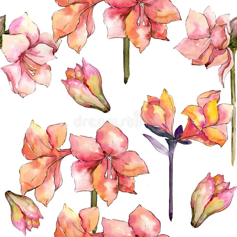 Orange Amaryllisblume des Aquarells Nahtloses Hintergrundmuster vektor abbildung Orange Amaryllisblume des Aquarells Nahtloses Hintergrundmuster vektor abbildung