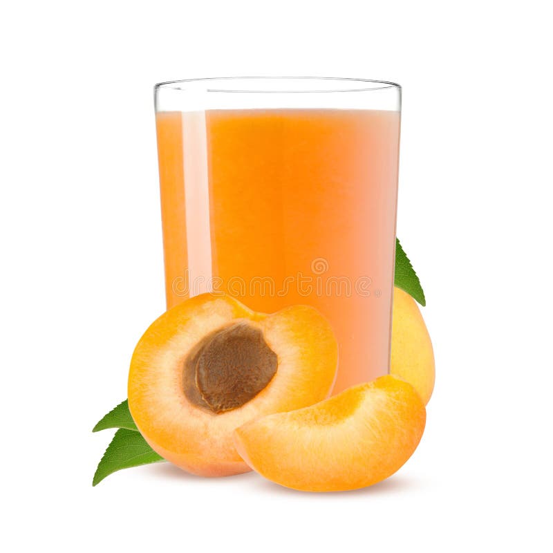 Orange Apricots with Leaf and Apricot Juice Isolated on a White