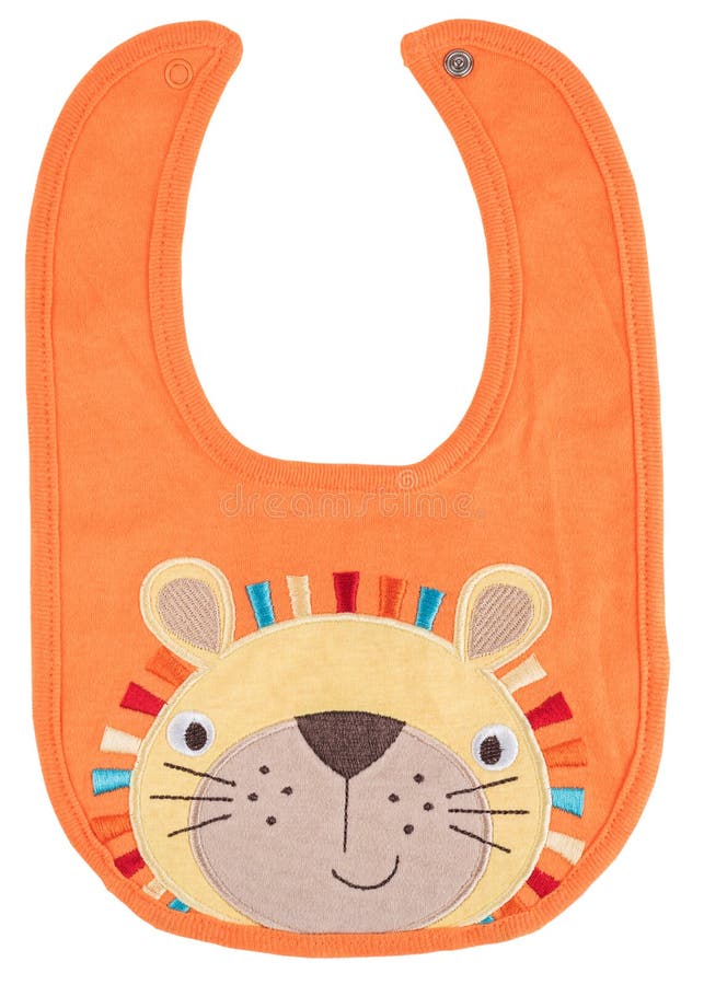 Orange baby bib with lion isolated