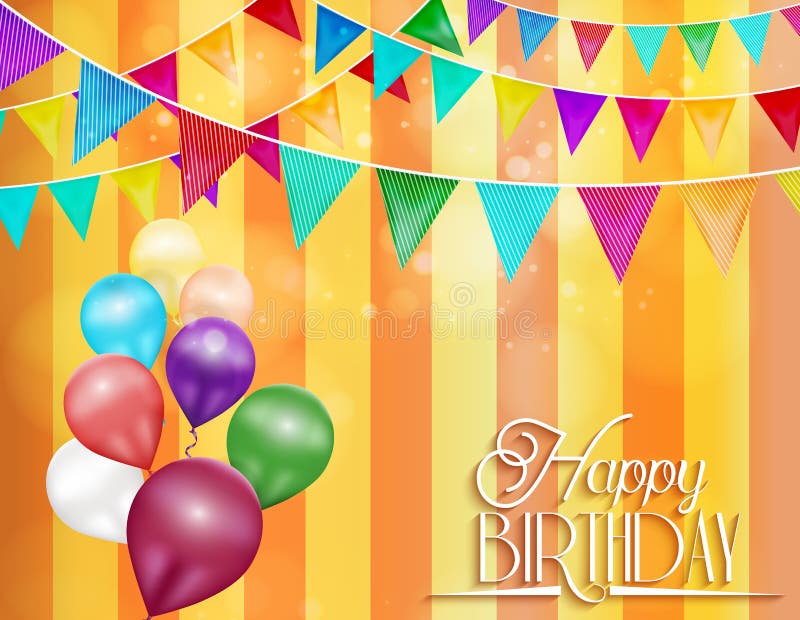 Orange background with bunting and color balloons for celebrations of birthday vector illustration Orange background with bunting and color balloons for celebrations of birthday vector illustration