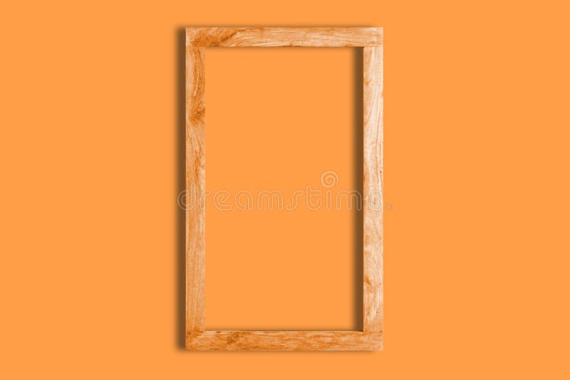 Orange Background and Mock Up with Empty Wooden Frame in a Plain Color  Table. Empty Copy Space Stock Photo - Image of overhead, flat: 157030636