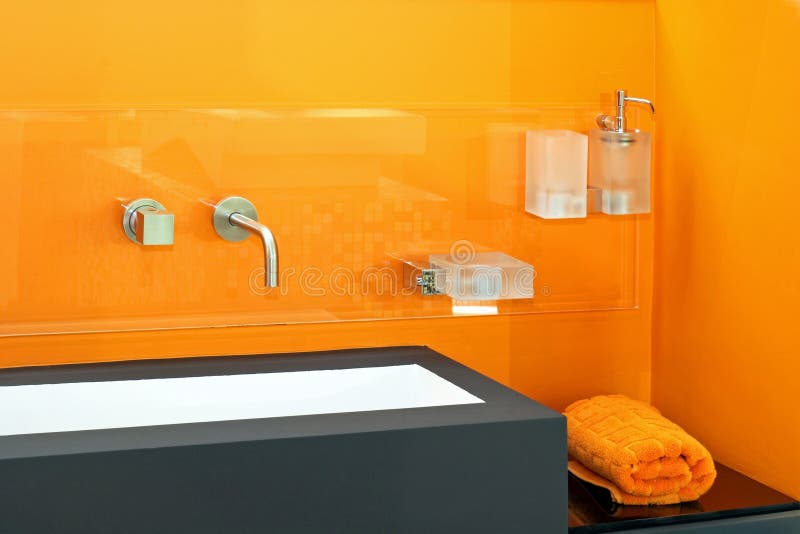Orange toilet stock photo. Image of bathroom, mirror 13322680