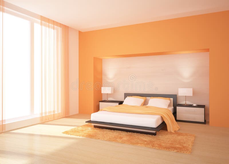 Orange bedroom stock illustration. Illustration of minimal 15577944