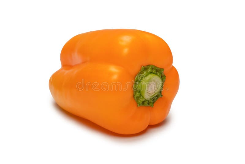 Orange Bell Pepper Isolated on White Background. Top View. Copy Space Stock Photo Image of