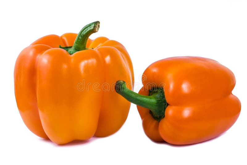 Orange bell pepper on white background.