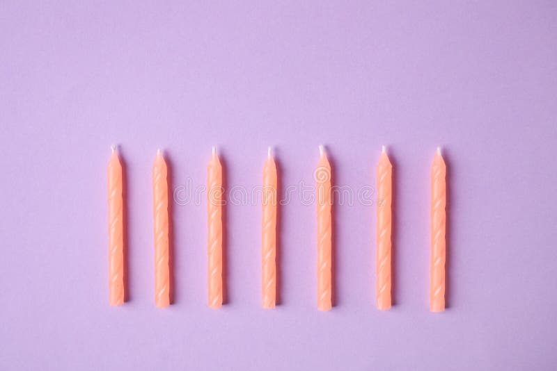 Orange Birthday Candles on Lilac Background Stock Photo Image of