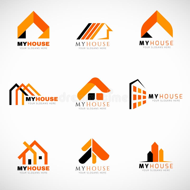 Orange and Black House logo set vector design