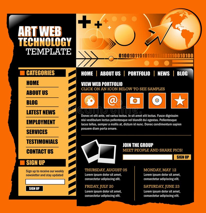 Orange and Black Internet Website Template royalty free illustration