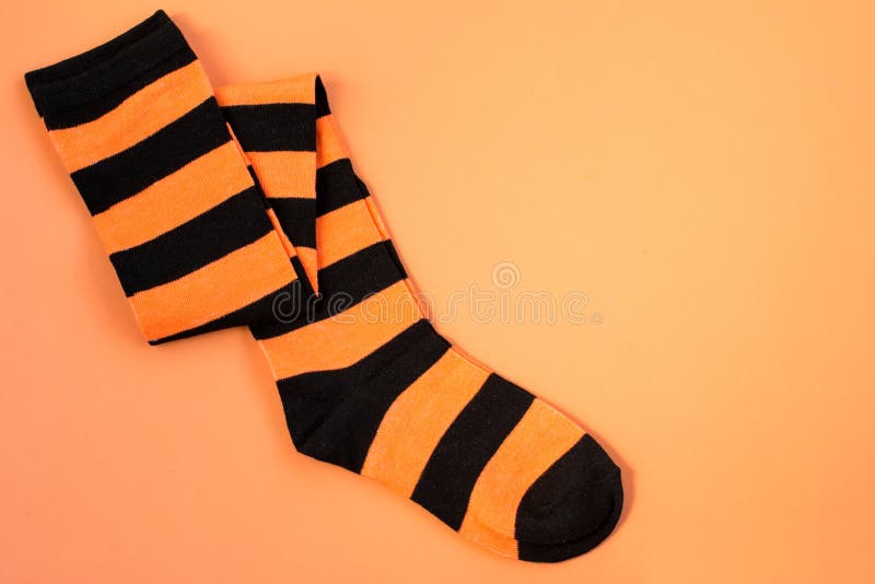 Grungy Primitive Socks Stockings Witch Orange & Black Stripe Halloween Fall 
