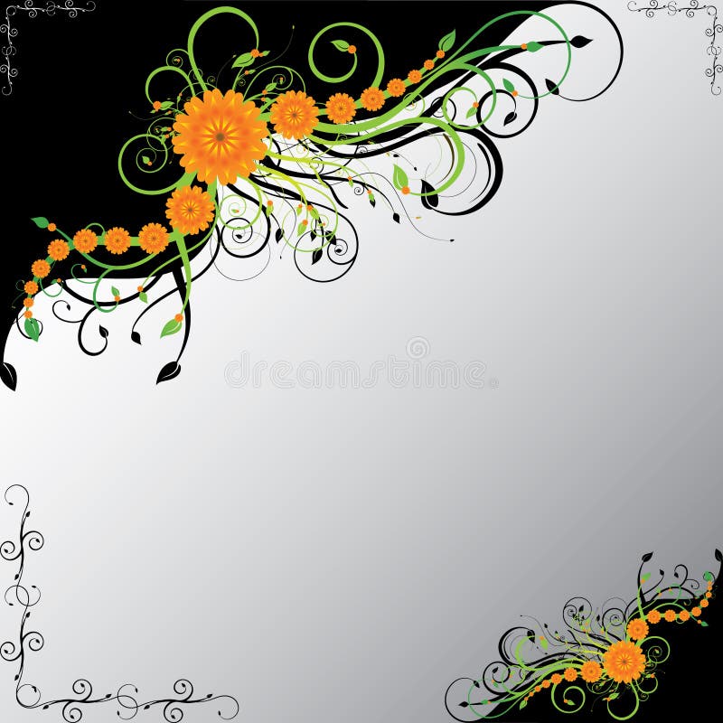 Orange Blumen mit grünen Strudeln vektor abbildung Orange Blumen mit grünen Strudeln vektor abbildung