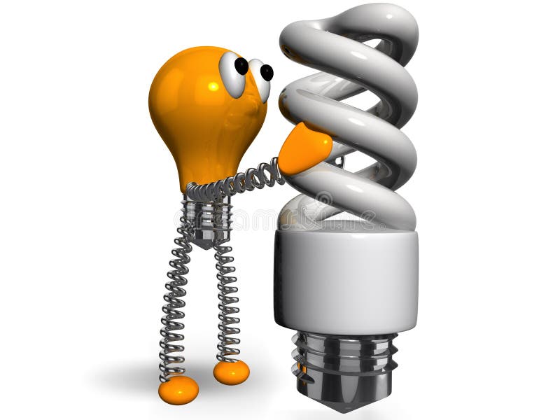 Orange bulb holding white energy saving bulb