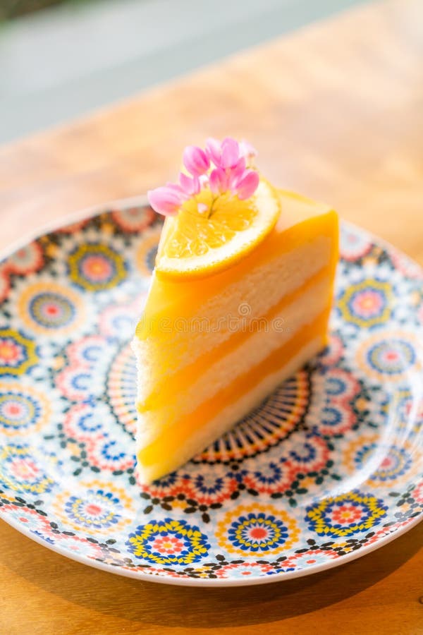 Orange Cake on Beautiful Plate Stock Image Image of healthy
