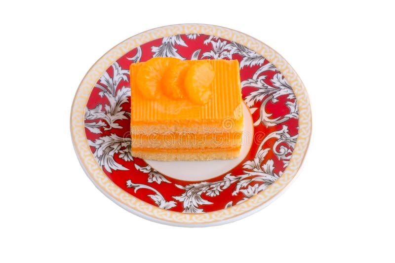 Orange Cake in Plate on White Background Stock Photo Image of gourmet